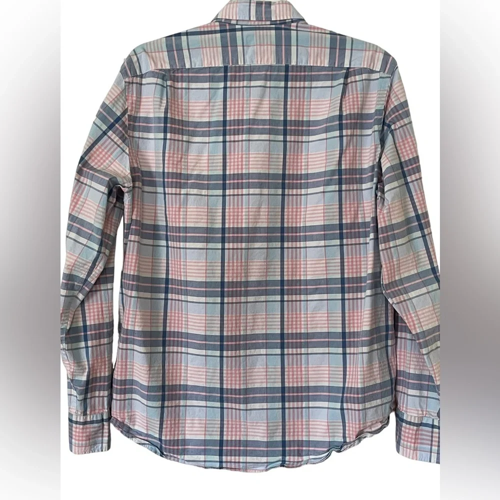 J. CREW LONG SLEEVE OXFORD SHIRT Size L Blue Pink and White Plaid